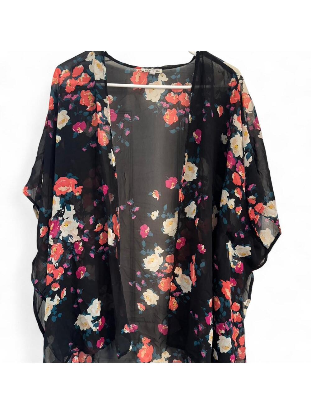Charlotte Russe Y2K Women's Black Floral Swimsuit Cover-up Kimono Size Small